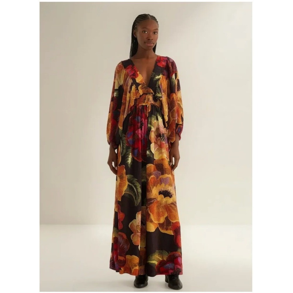 FARM Rio Floral Maxi Jumpsuit in Black, Yellow, Red